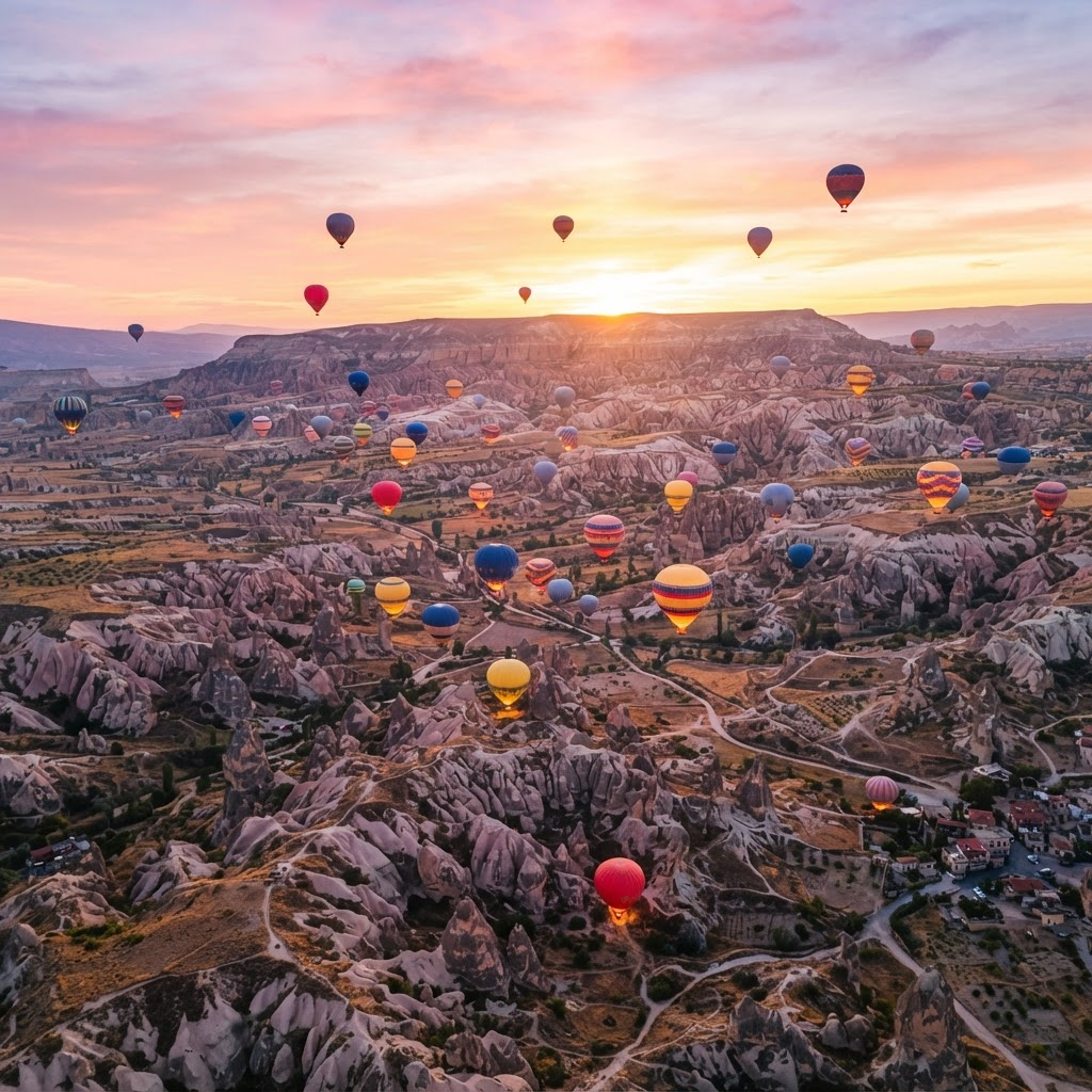 Hot air balloons at sunrise